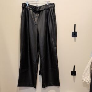 LOFT Black Wide Leg Faux Leather Pants